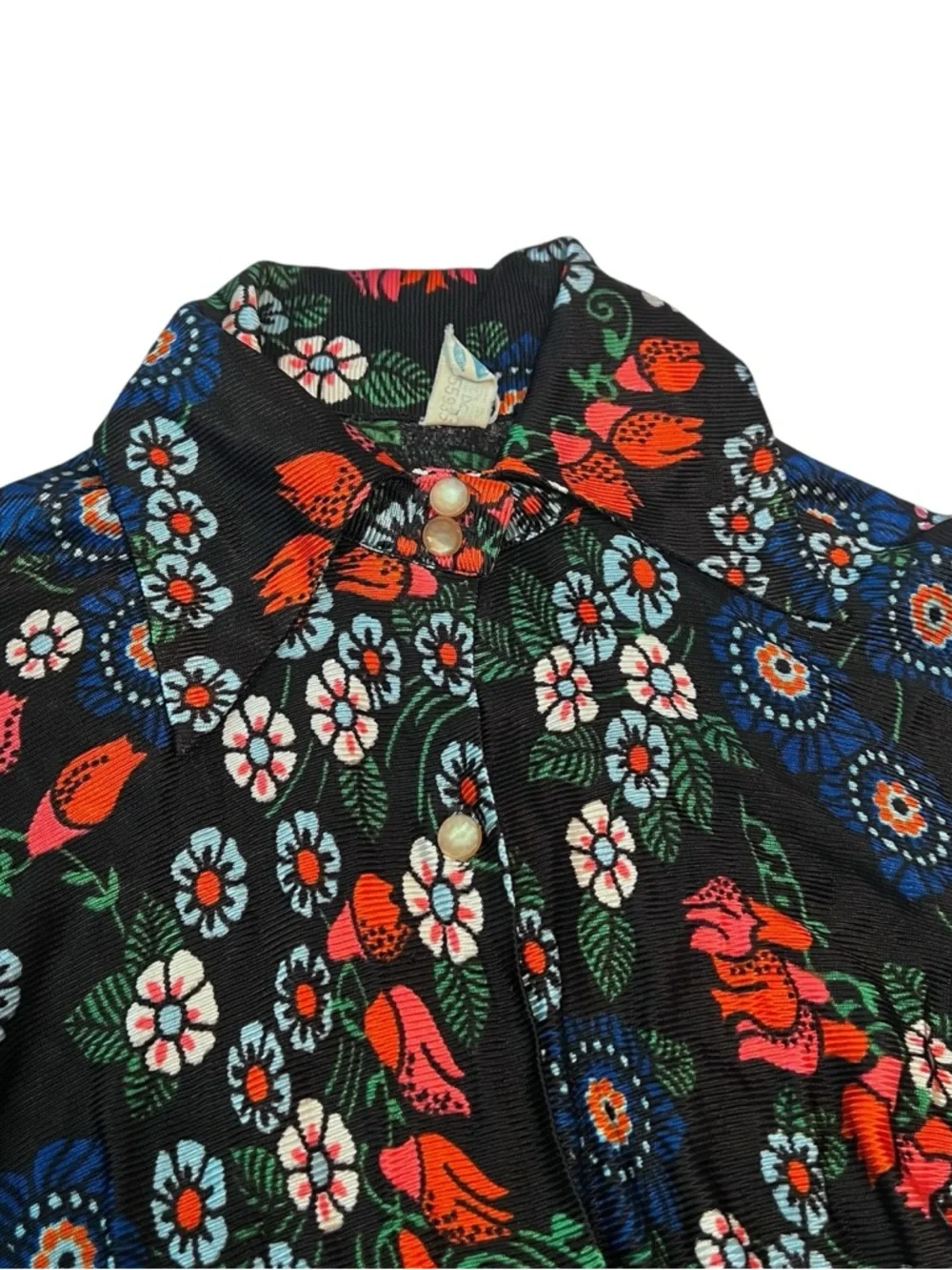 Vintage Floral Button Front Dress Collared Ribbed Union Label‎ Kids